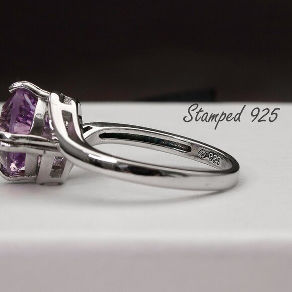 Genuine Amethyst Sterling Silver Ring Size 7, Natural Faceted Amethyst Gemstone - Picture 7 of 7